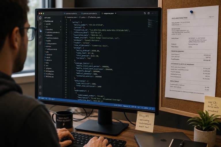 API response bridged to a printed policy declarations page